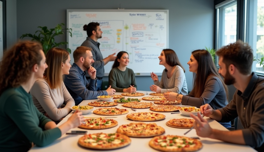 Pizza na pracovní meeting se hodí, když zvolíte vůní nenápadné a snadno sdílené varianty